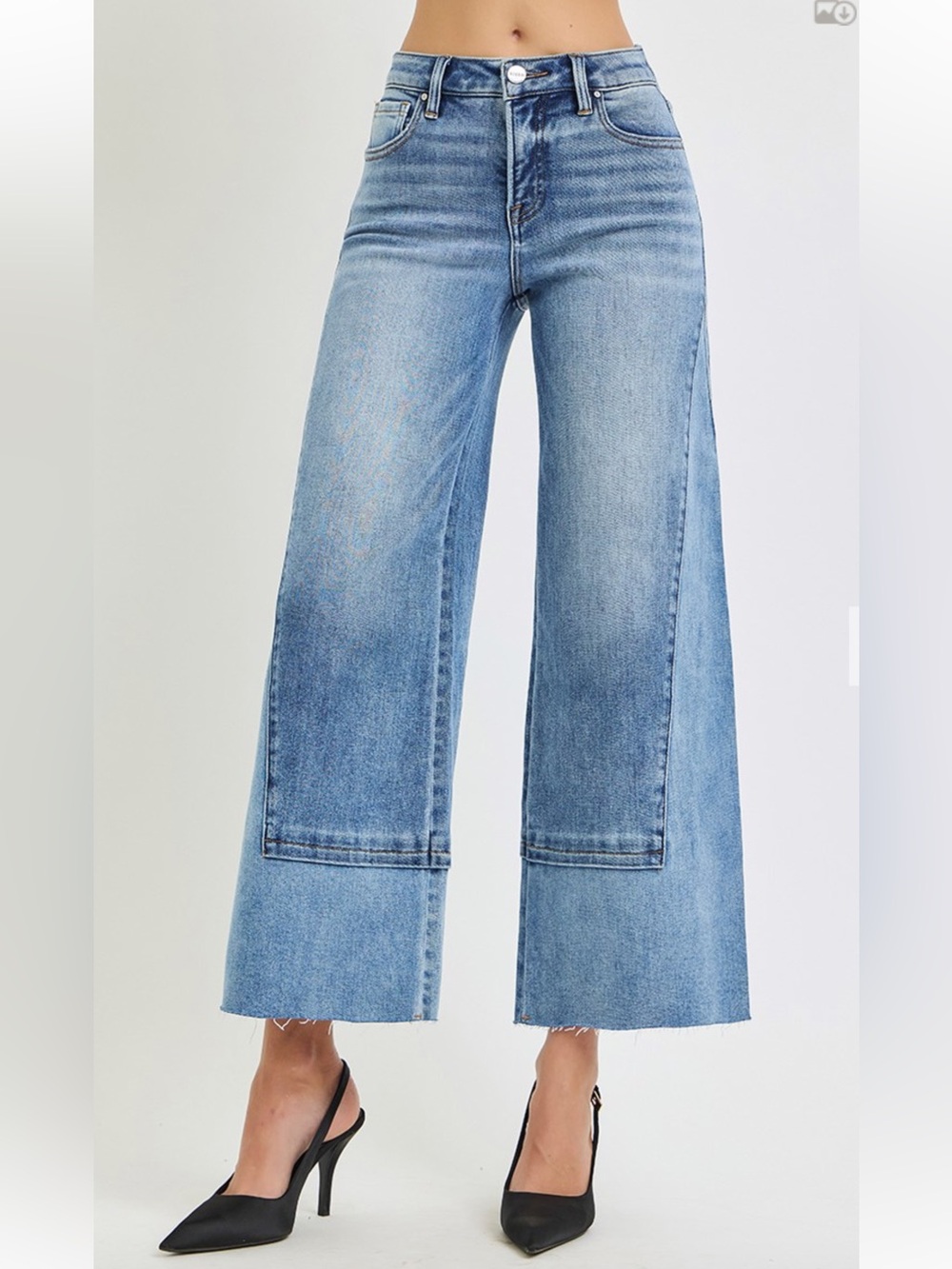 452 ❤️RISEN TUMMY CONTROL HIGH RISE CROP WIDE LEG SEAM DETAIL JEANS